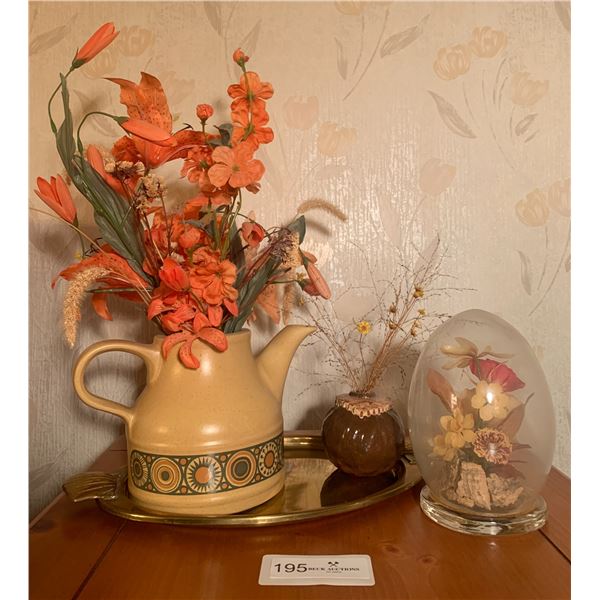 Assortment of Decorative Collectibles - Pottery Jug, Artificial Flowers, and More!
