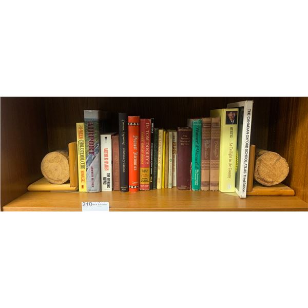 Assortment of Books w/ 2 x Wooden Log Bookends