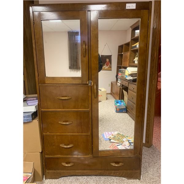 Vintage Mirror-Front Wooden Wardrobe