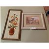 Image 1 : Metalic Floral Artwork (Artist Name Illegible) and Framed Print (Artist Unknown)