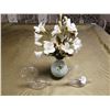 Image 2 : Potted Artificial Plant w/ 2 x Glass Swan Decorations