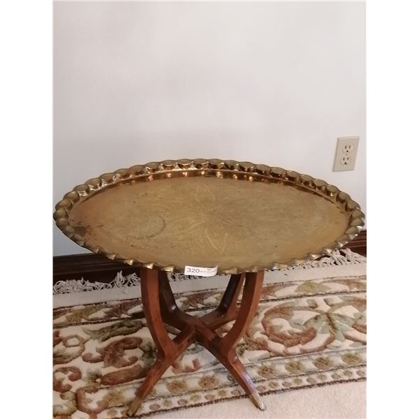 Wooden Brass-Top Side Table