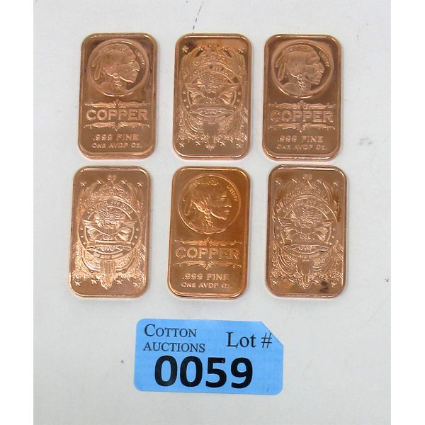 6 x .999 Fine Copper Liberty First Nations Bars 