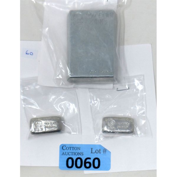 3 x .999 Fine Zinc and Indium Bars