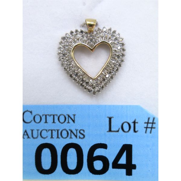 10 KT Gold and 1 CTW Diamond Heart Pendant