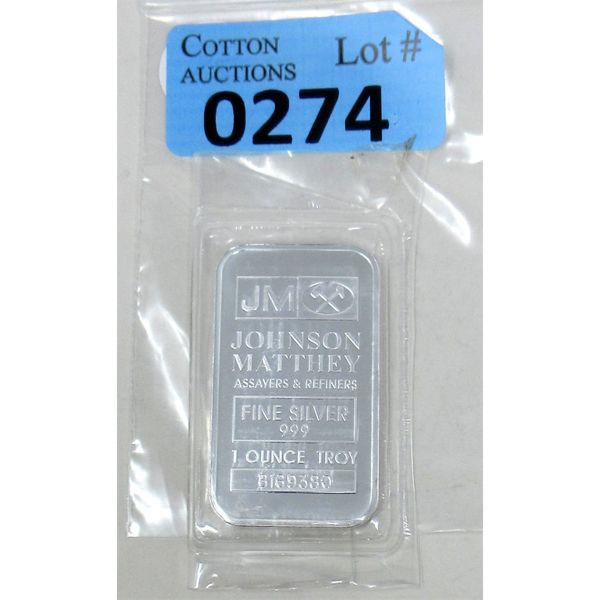 1 Oz .999 Silver Johnson Matthey Serial Numbered Bar 