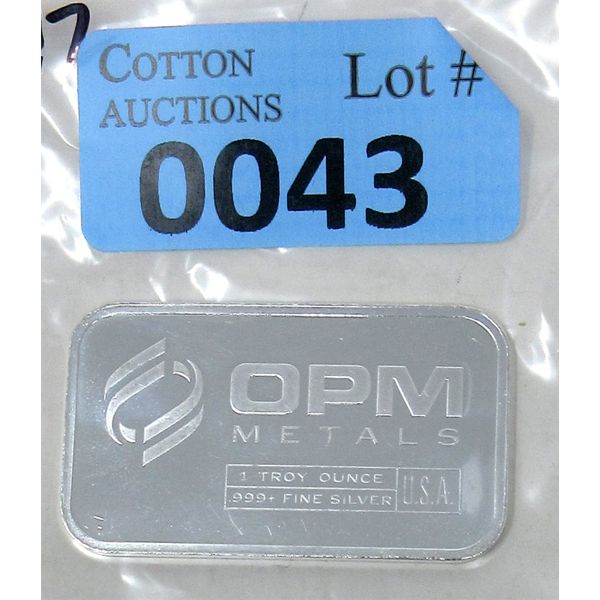 1 Oz .999+ Silver OPM Metals Bar 