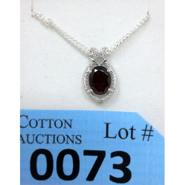 Garnet & Diamond Sterling Silver Pendant 