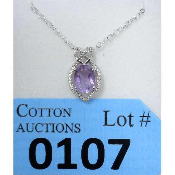 1.75 CT Amethyst & Diamond Sterling Silver Pendant 