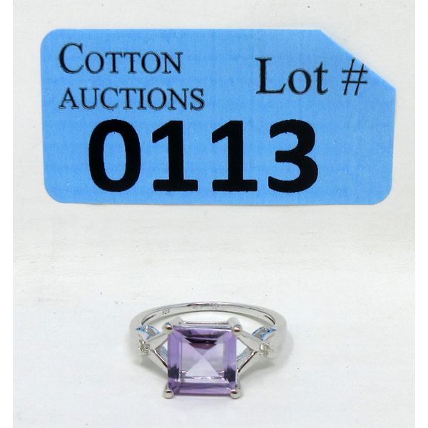 Princess Cut Amethyst & Diamond Sterling Silver Ring