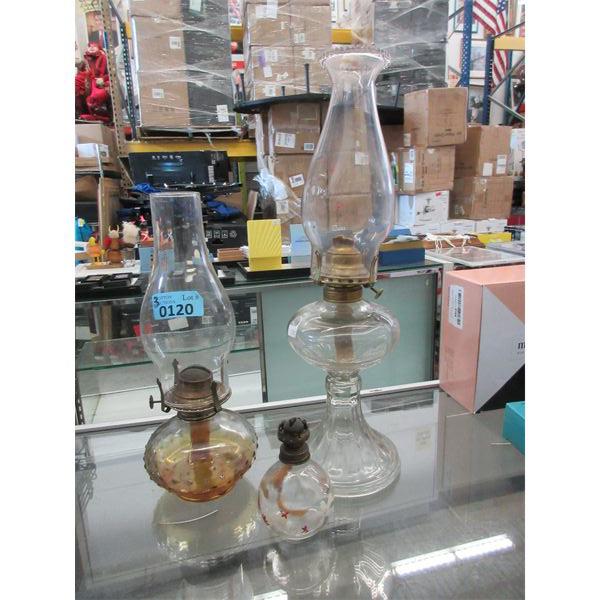 3 Vintage Glass Oil Lamps