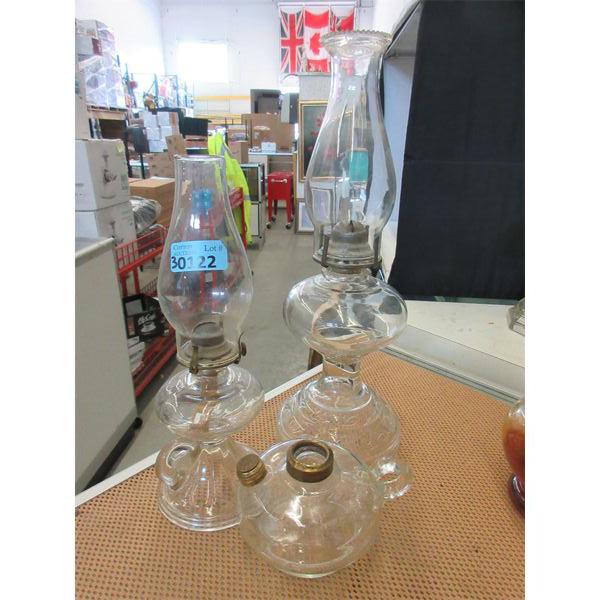 3 Vintage Glass Oil Lamps