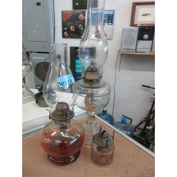 3 Vintage Glass Oil Lamps