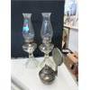 Image 1 : Pair of  Vintage Glass Oil Lamps & 1 Metal Oil Lamp