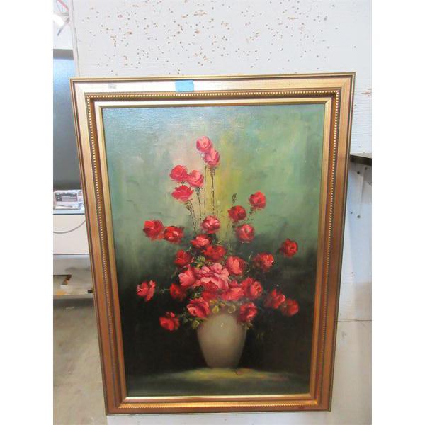 C. Hope Framed Floral Still Life Painting on Canvas