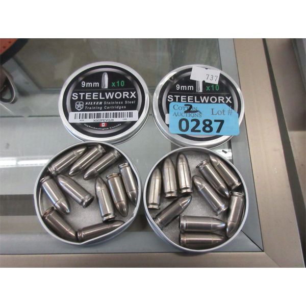 2 Tins of 10 Steelworx 9 mm Training Cartridges