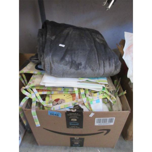 Box of Assorted Baby Bedding & A Heating Pad