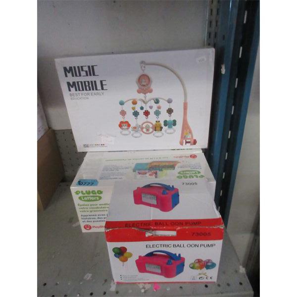 Balloon Pump, 2 Sets of Plugo Letters & Baby Mobile