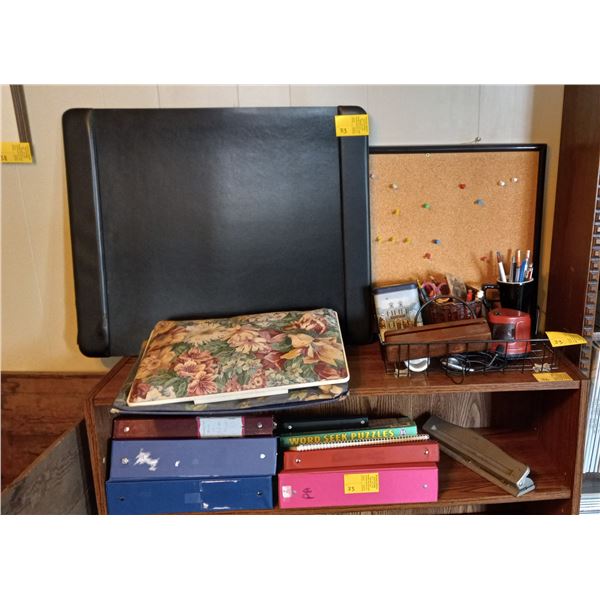 MISC. OFFICE ITEMS: 3 HOLE PUNCH, SHARPENER, CORKBOARD, ETC.