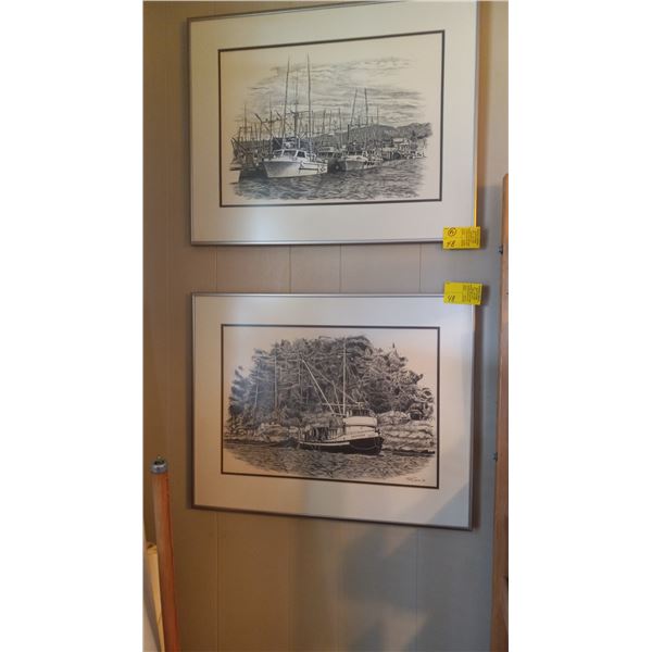 PAIR OF FRAMED PICTURES OF FISHING BOATS BY M. A. DEAN