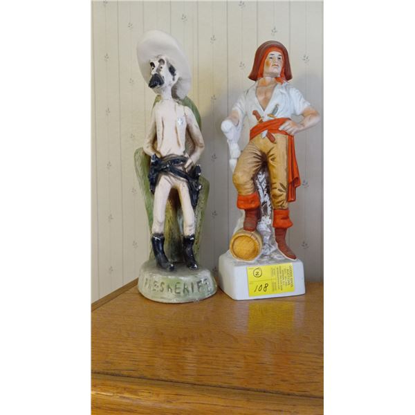 COLLECTABLE PIRATE LIQUOR BOTTLE & A SHERRIF CERAMIC FIGURINE