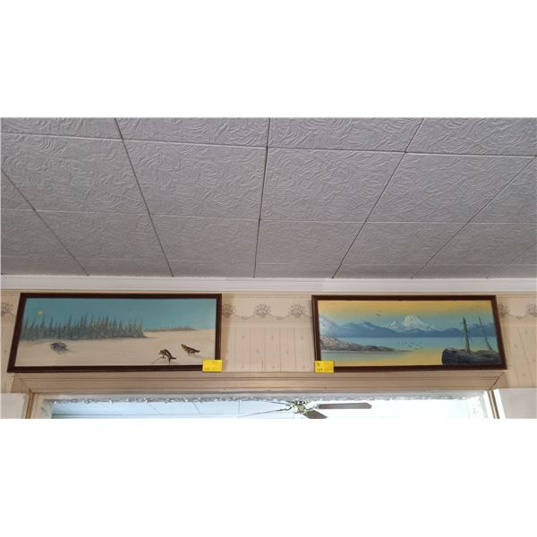 2 ORIGINAL PAINTINGS, "WOLVES" & "LAKE W/MOUNTAINS"