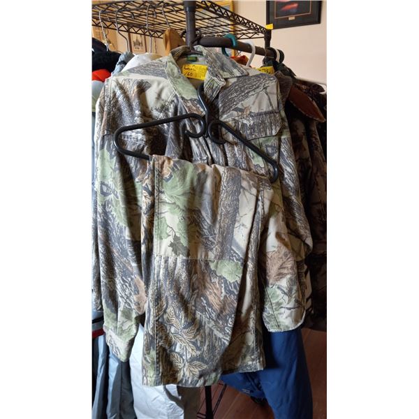 CAMO JACKET & PANTS, JACKET SZ M, PANTS SZ L