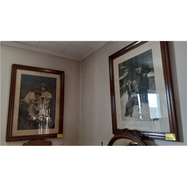 PAIR OF FRAMED PRINTS BY J. ELSLEY, "HOME AGAIN" & "ROOM FOR ONE MORE"