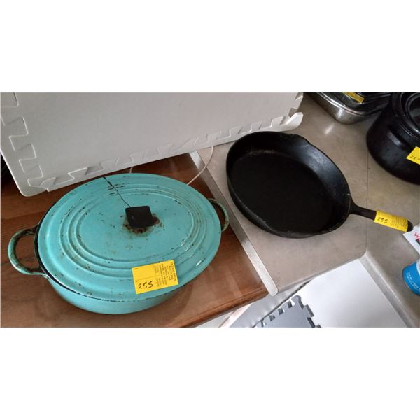 CAST IRON LE CREUSET POT & CAST IRON FRY PAN