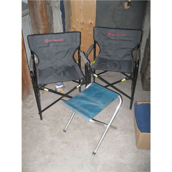 2 FOLDING CHAIRS & A COLEMAN FOLDING STOOL