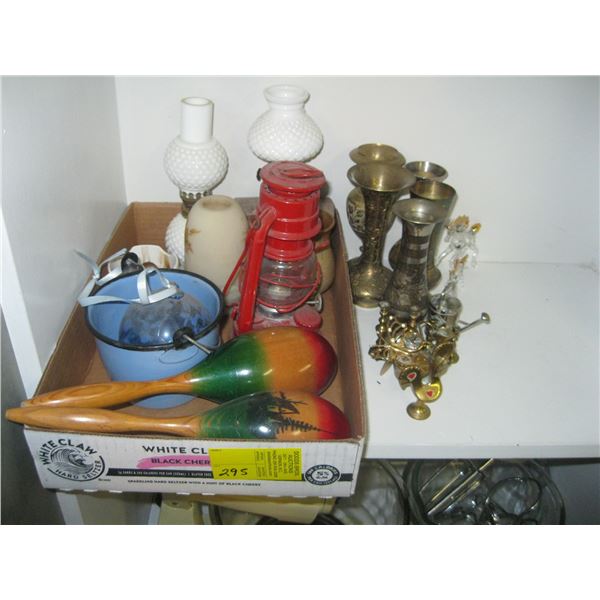 MISC. SM. BRASS VASES, MARACAS, MINI OIL LAMPS, ETC.