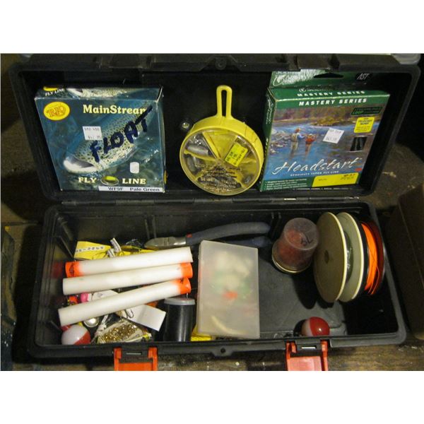 BLACK FISHING BOX W/ASST. TACKLE, LINE, ETC.