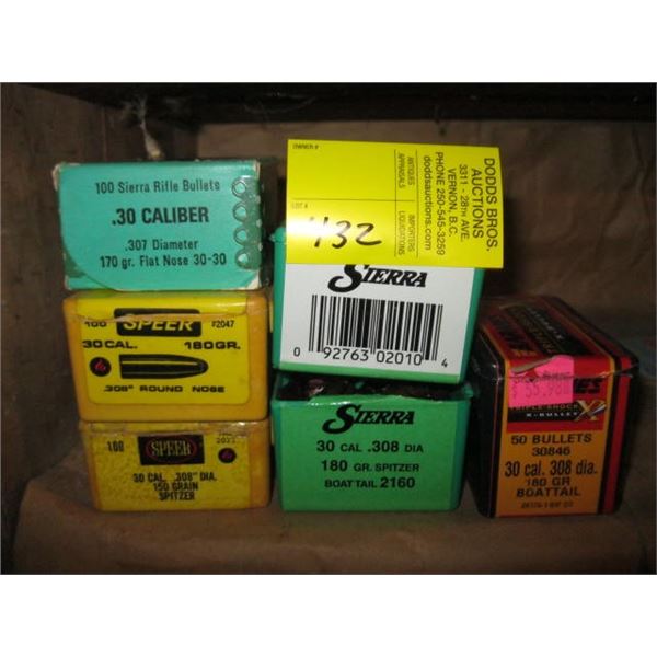 SIERRA 30 CALIBER BULLETS: 2 ALMOST FULL BOXES + 4 PART BOXES