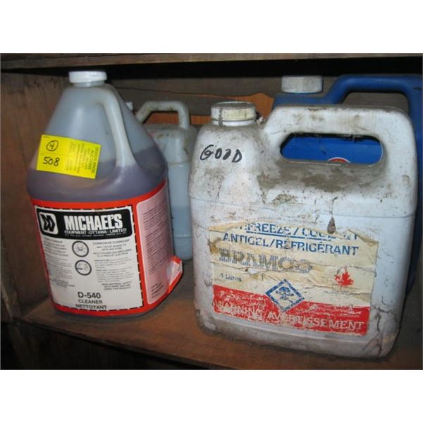 4 CONTAINERS OF MISC. CLEANER, ALCOHOL FUEL, ANTIFREEZE