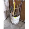 Image 1 : 15 GALLON CAN W/ASST. HANDLES, SLEDGE, SHAKE CUTTER, ETC.