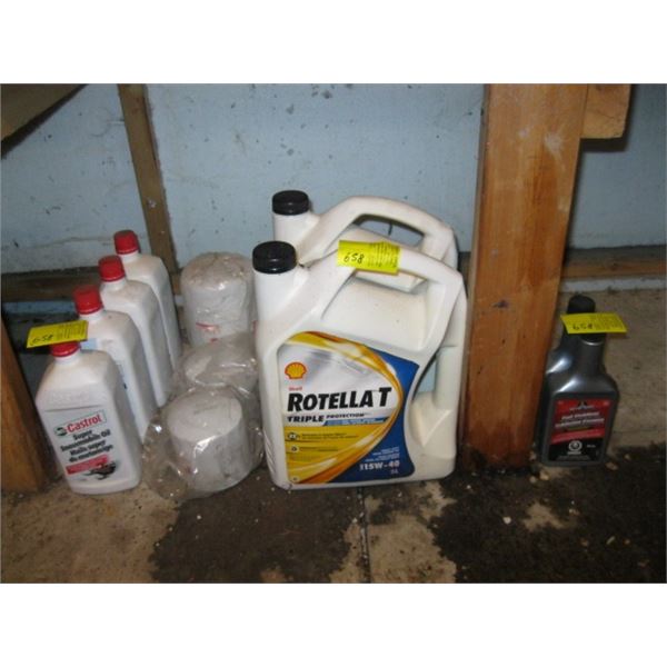 ASST. ROTELLA 15W40 OIL, SNOWMOBILE OIL FILTERS, ETC.