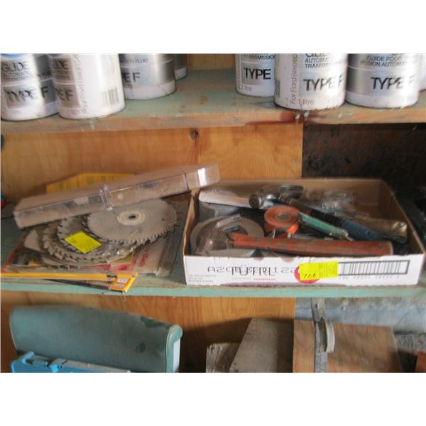 MISC. HAMMER, C CLAMPS & LOT OF SAW BLADES