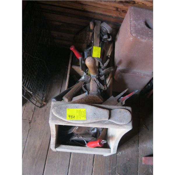 2 TOTES W/ASST. SHOEING ITEMS: HATCHET, FILES