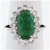 Image 4 : French 18K Gold Platinum 6.21 ctw GIA Cabochon Emerald Diamond Halo Cocktail Rin