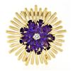 Image 1 : Vintage Retro 14K Yellow Gold Amethyst Cluster Diamond Daisy Flower Burst Brooch