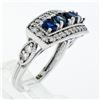 Image 9 : NEW 14K White Gold 2.07 ctw Round Sapphire & Diamond Milgrain Etched Band Ring
