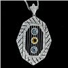 Image 6 : 18k White Gold 2.15 ctw Aquamarine, Citrine, & Diamond Open Milgrain Pendant Nec