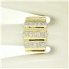 Image 8 : Italian 14K Solid Yellow Gold.35 ctw G VS Diamond Vertical Grooved Wide Band Rin