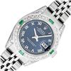 Image 1 : Rolex Quickset Blue Roman Dial Diamond And Emerald Datejust Wristwatch