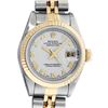 Image 2 : Rolex Ladies 18K 2T Sapphire Quickset Ivory Pyramid Datejust 26mm with Box