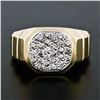 Image 2 : Vintage Men's 14k TT Gold .52 ctw Round Pave Diamond Cluster Ring w/ Ribbed Shan