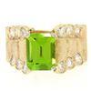 Image 1 : 14k Solid Gold 2.27 ctw Emerald Cut Peridot & 1.40 ctw Round Diamond Cocktail Ri