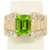 Image 2 : 14k Solid Gold 2.27 ctw Emerald Cut Peridot & 1.40 ctw Round Diamond Cocktail Ri