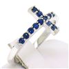 Image 4 : NEW 14k White Gold 0.25 ctw Round Cut Rich Blue Sapphire Curved Cross Band Ring
