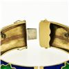 Image 7 : Vintage 18k Gold 2.64 ctw Diamond Green & Blue Enamel Wide Open Bangle Bracelet